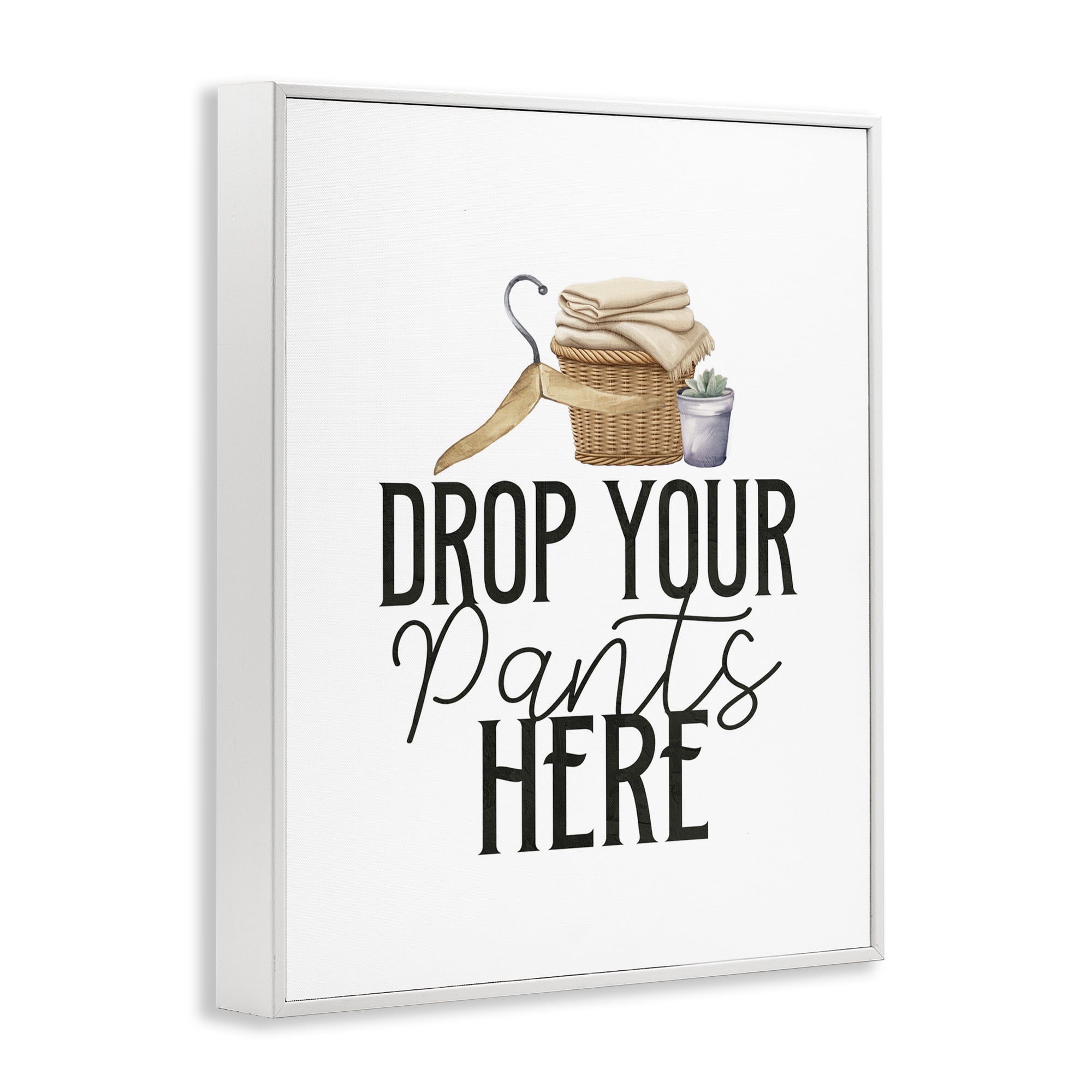 Drop Your Pants Here Minimal White Framed Giclee Art, design by Kim Allen