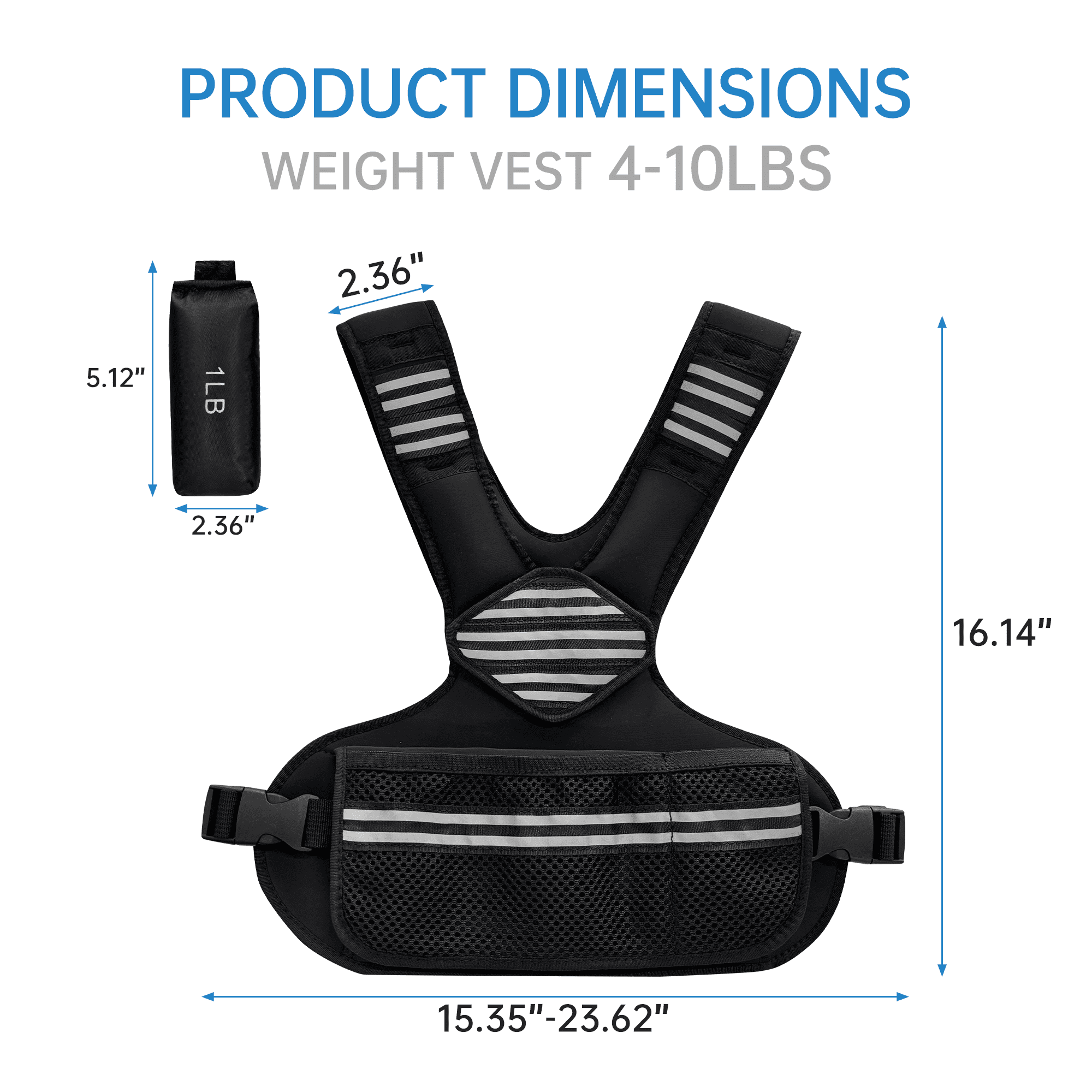 Adjustable Weighted Vest, 6-20 Lb, Weight Adjustable, Weight Vest with Reflective Strips, Large Pocket for Walking, Jogging, Rucking, Running and Strength Training, Home Gym Workout Equipment