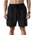 thumbnail image 2 of Aayomet Men Shorts Mid Waist Shorts Pant Solid Splice Pocket Drawstring Knee Length Shorts (Black, XXL), 2 of 4
