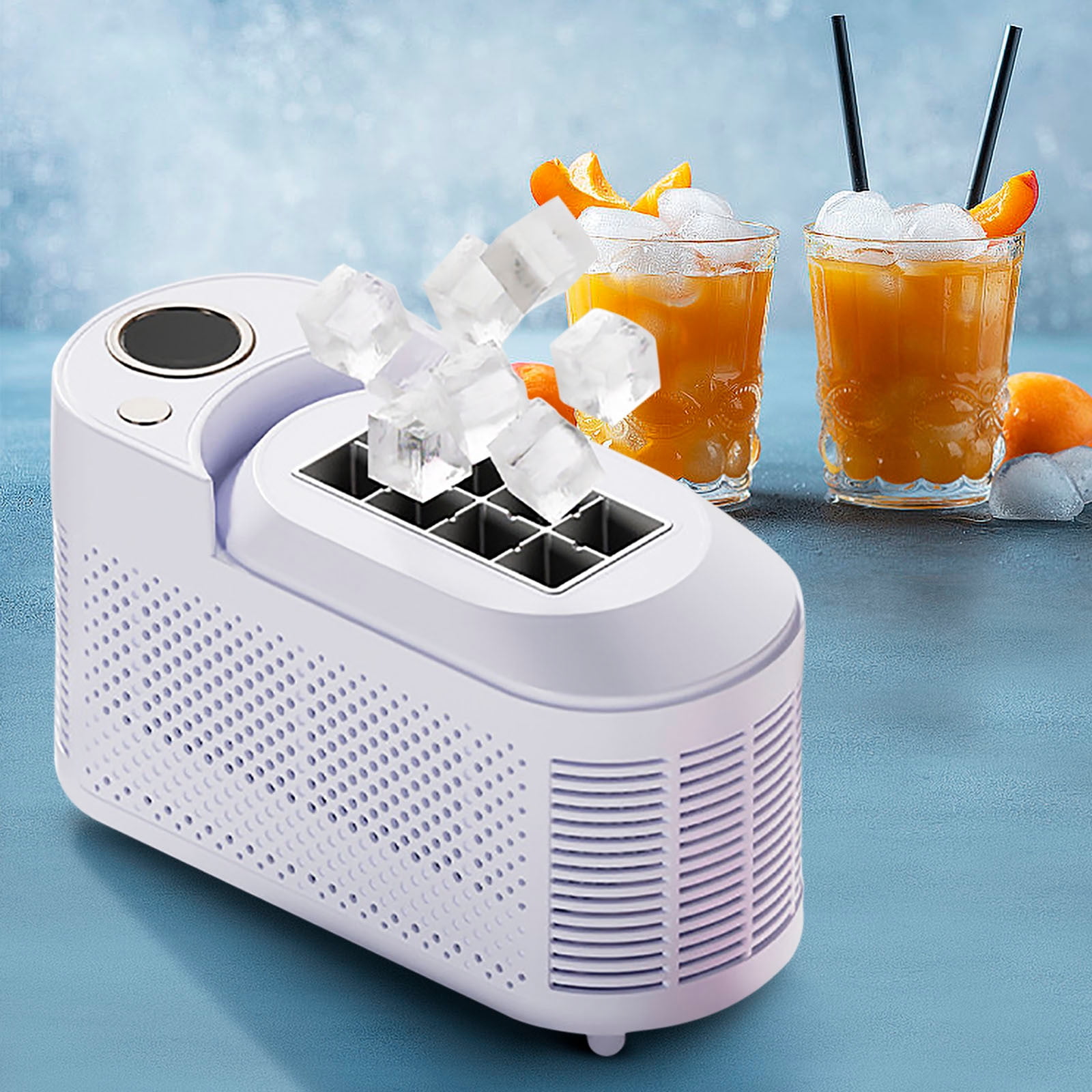 AUHomi Portable Ice Maker Machine - 8 Cubes in 10 Mins, Mini Ice Maker, One-Touch Start with View Window - Compact Countertop Design for Home, Office, Bar, RV & Parties (12V DC/AC), Beige