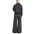 thumbnail image 4 of Szluipve 2 Piece Sets for Women Polka Dot 2 Piece Outfit Button Lapel Collar Long Sleeve Scalloped Hem Top High Waist Wide Leg Pants Casual Loungewear Tracksuit Set Black S, 4 of 4
