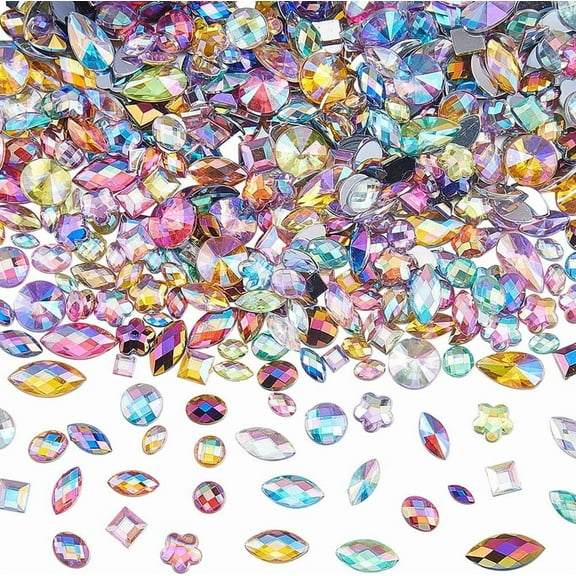 600Pcs Acrylic Rhinestones Flatback Gems Face Jewels Faceted Round Oval Square Gemstones