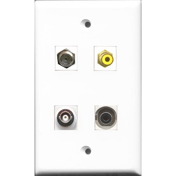 RiteAV 1 Port RCA Yellow and 1 Port Coax Cable TV- F-Type and 1 Port 3.5mm and 1 Port BNC Wall Plate