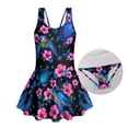 thumbnail image 3 of Xoenoiee Turtle Butterfly Hibiscus Flower Print Girls One Piece Swimsuits Sleeveless Swim Dress for Girls Hawaiian Skirted Bathing Suit Summer Swimwear, 3-4 Years, 3 of 7