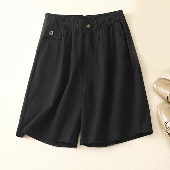 Vedolay Women's Shorts Women's Pockets High Rise Elastic Waist Shorts Casual Ruffle Paper Bag Work Shorts,Black XXL
