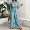 thumbnail image 5 of BRGZLK Women One Piece Jumpsuit Summer V Neck Short Sleeve Jumpsuits Casual Loose Elegant Wrap Waist Wide Leg Pants Rompers 2026, 5 of 6