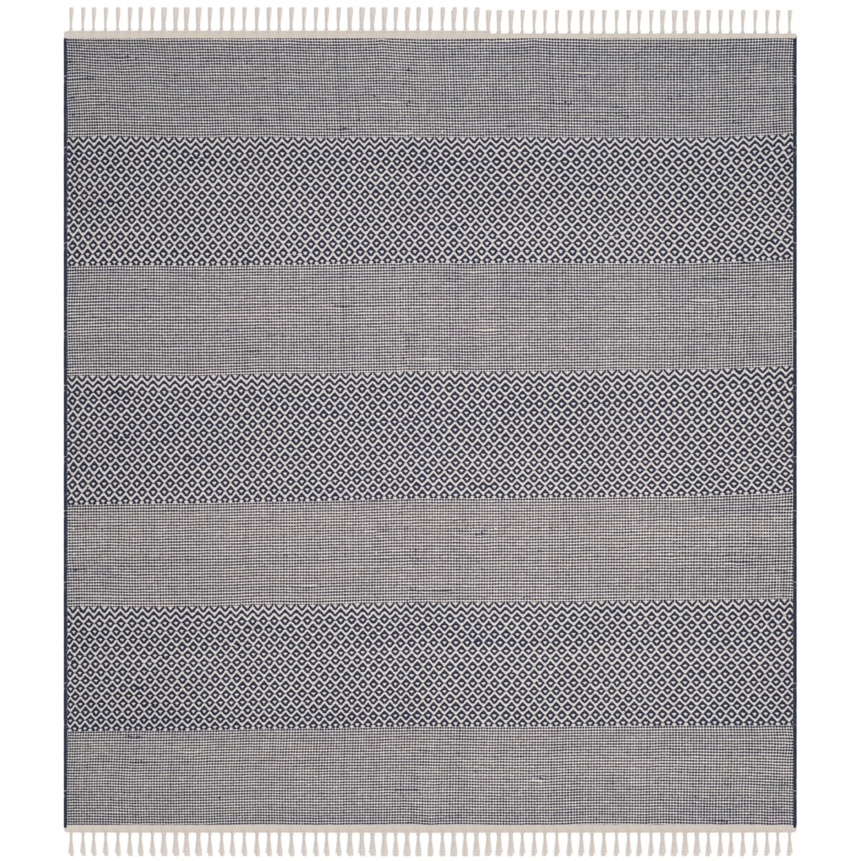 SAFAVIEH Montauk Karlene Geometric Striped Cotton Area Rug, Ivory/Navy, 10' x 14'