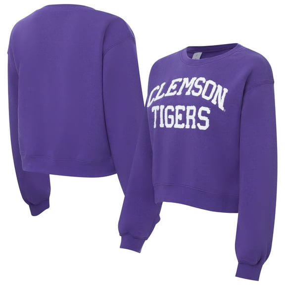 Women's ZooZatz Purple Clemson Tigers Chenille Cropped Sweatshirt