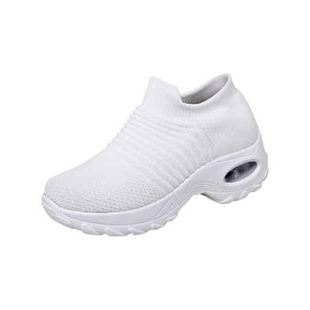 

asdoklhq Sneakers for Women Sandals Stretch Cloth Large Size Women s Summer Comfortable Casual Sports Shoes White 37