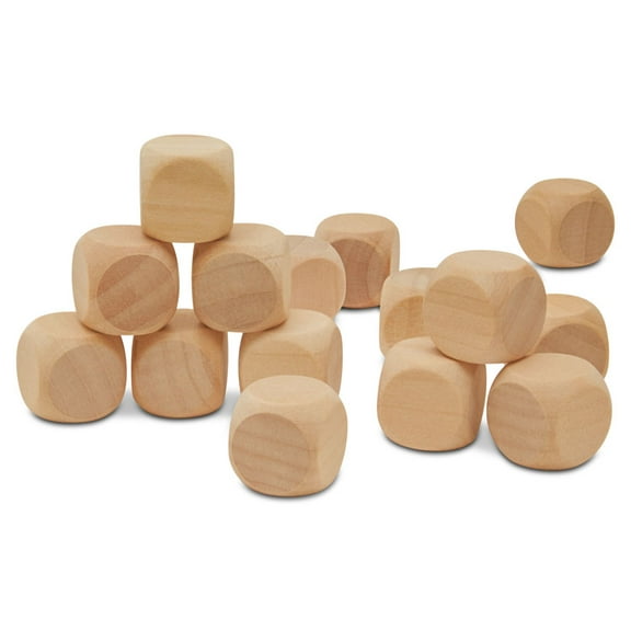 Blank Dice 3/4 inch x 3/4 inch, Pack of 25 Unfinished Blocks, Small Wooden Craft Cubes for Games & Party Decor, by Woodpeckers