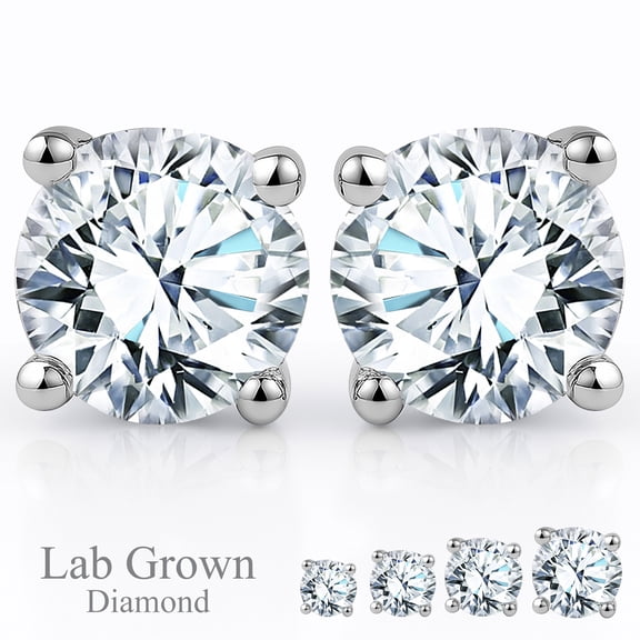 JeenMata Lab Grown Diamond Earrings 0.50 Carat Round Cut 18K White Gold Plated Solitaire Studs for Women