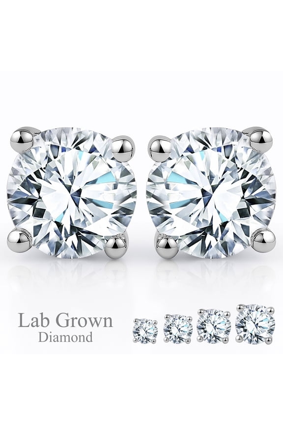 Lab Grown Diamond Earrings 1 Carat Round Cut 18K White Gold Plated Solitaire Studs for Women