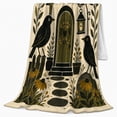 thumbnail image 2 of Crows by Cottage with Moon and Lantern, Cozy Folk Art Style for Cottagecore Fans, Autumn Doorway Scene, Flannel Blanket for Reading Nook and Cabin, Housewarming Gift and Primitive Home Decor, 2 of 9
