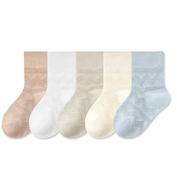 NAISIBABY Toddler Socks 5 Pairs, Non Slip Mid-Tube Cotton Stretch Breathable Crew Socks Blue 5-8T