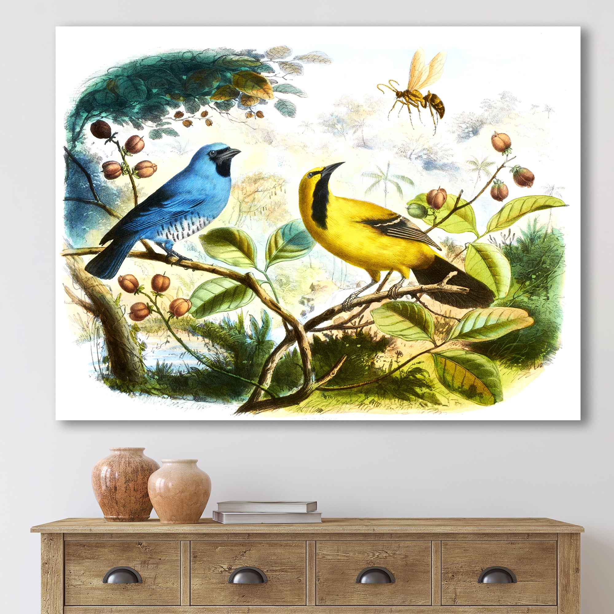 Designart ' Yellow and Blue Bird In The Wild ' Traditional Canvas Wall Art Print