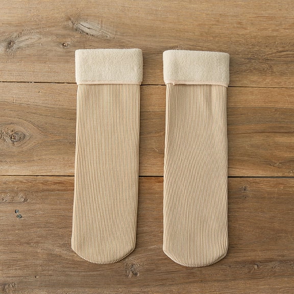 CFMIURAN Beige Warm Knee High Socks, Socks Ultrasoft Velvet Slim Thermal Socks Fleece Cozy Socks for Selected Velvet