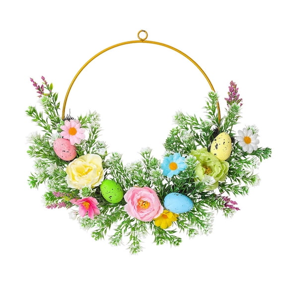 Easter Wreath Handmade Metallic Eggs Botanicals 35cm Size Lightweight Easy Hang Durable Indoor Covered Outdoor Use Spring Holiday Door Wall Decor