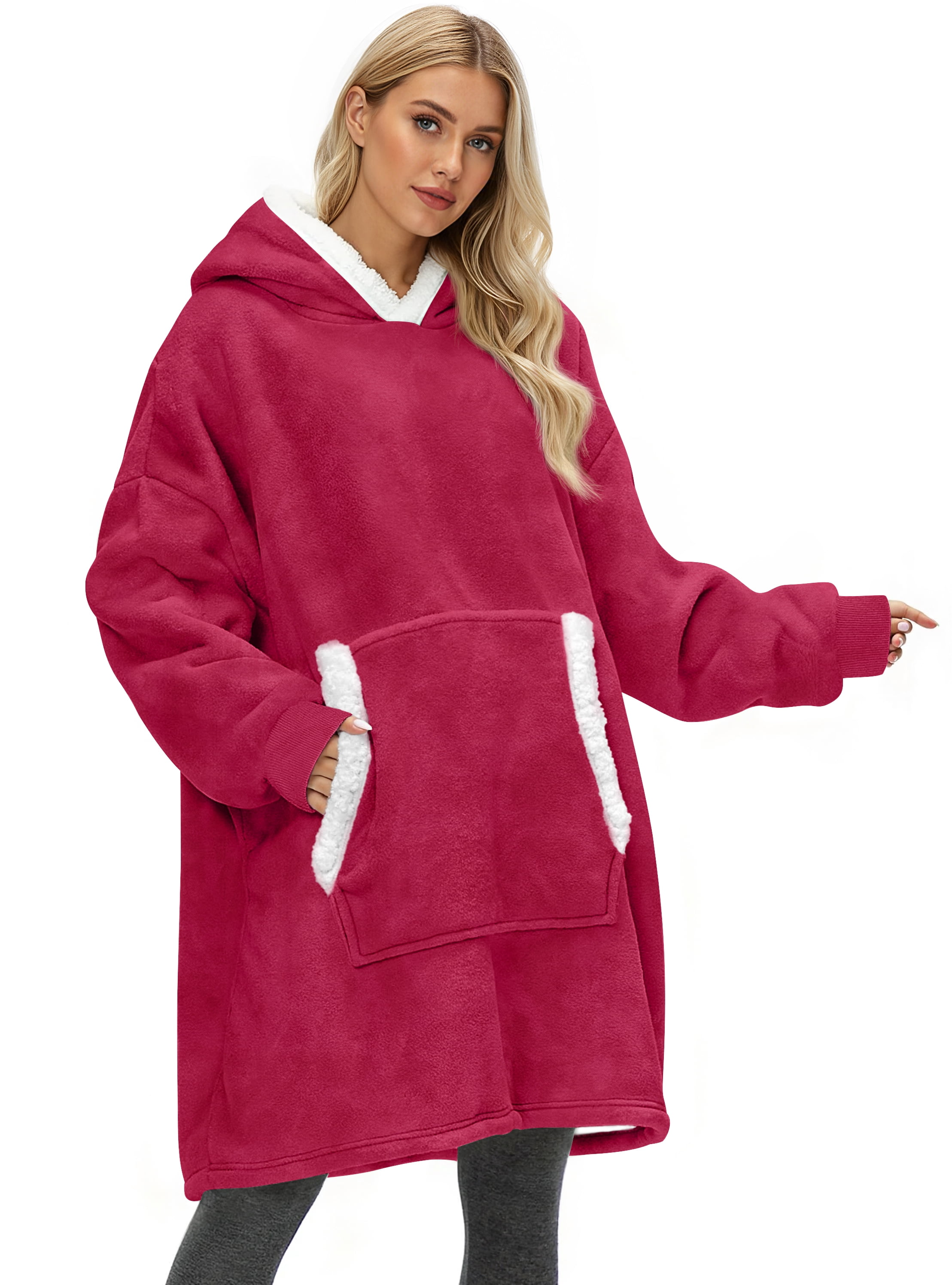 Fantaslook Wearable Blanket Hoodie for Women and Men, Oversized Sherpa Fleece Blanket Sweatshirt with Sleeves & Pocket