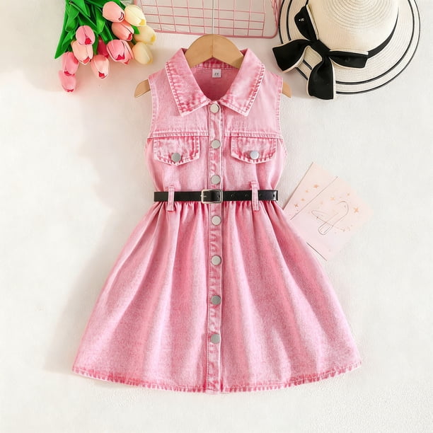 Conjunto de falda vaquera de verano sin mangas con cinturón para niñas pequeñas y preescolares.