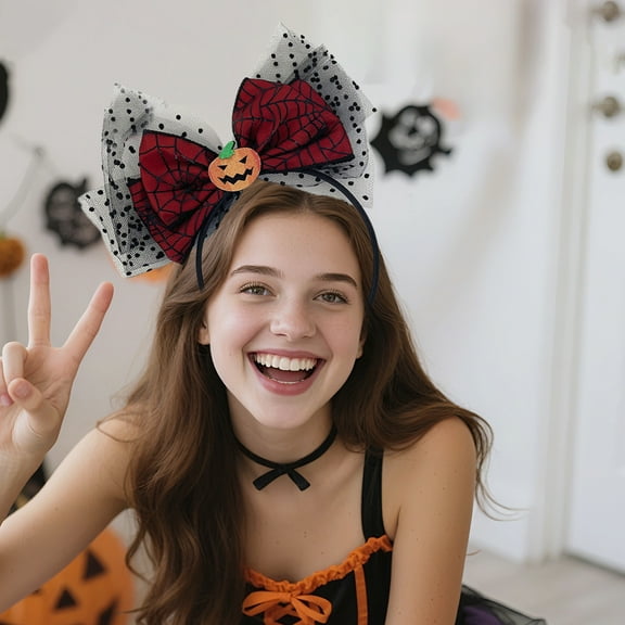 HOARBOEG Halloween Pumpkin Bow Headband for Women & Teens, Cute Party Hair Accessory, Photography Props, Costume Decoration