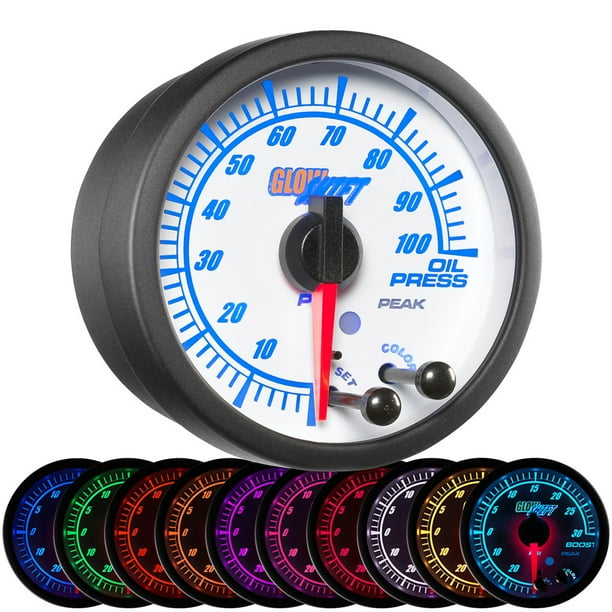 GlowShift White Elite 10 Color Oil Pressure Gauge
