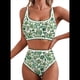 thumbnail image 1 of Conjuntos de Bikini para Mujer con Estampado Floral, Trajes de Baño de Dos Piezas con Escote Redondo y Cintura Alta. Flores L, 1 of 9
