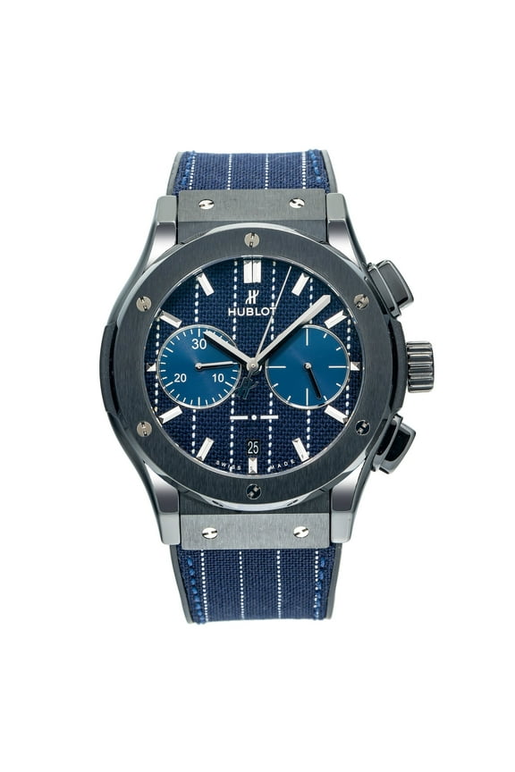 Pre-Owned Hublot Classic Fusion Chronograph 521.CM.2707.NR.ITI18 45MM Blue Dial With Leather Bracelet