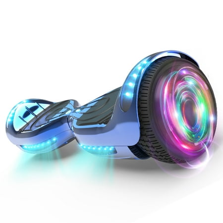 Flash Wheel Hoverboard 6.5" Bluetooth Speaker with LED Light Self Balancing Wheel Electric Scooter - Chrome Blue