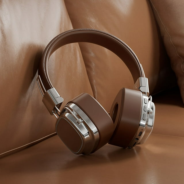 Auriculares de estilo retro, inalámbricos Bluetooth 5.3, subwoofer, graves profundos, vintage americano, marrón