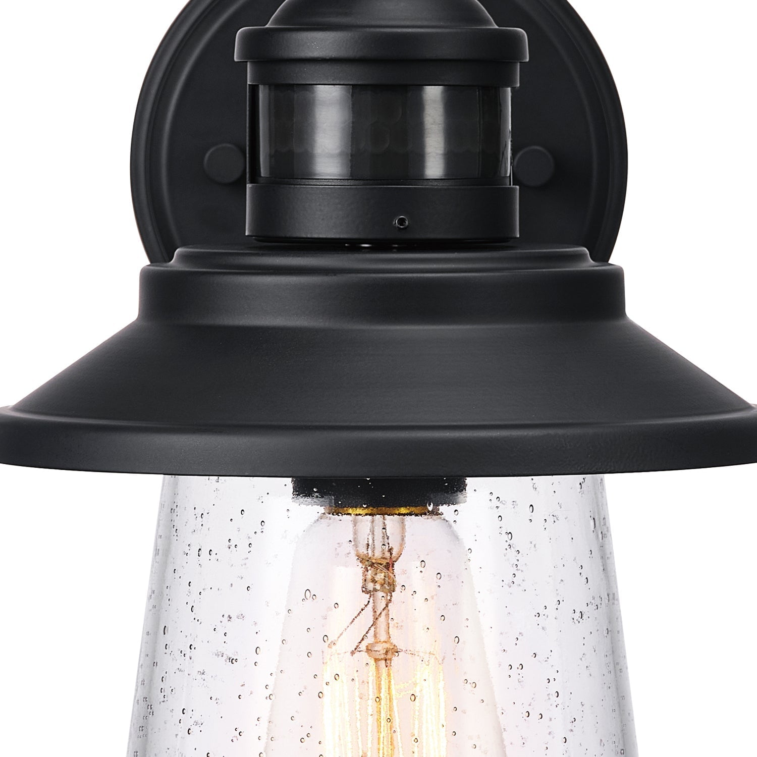Globe Electric Mariner 1-Light Matte Black Motion Activated Outdoor Wall Sconce with Seeded Glass Shade