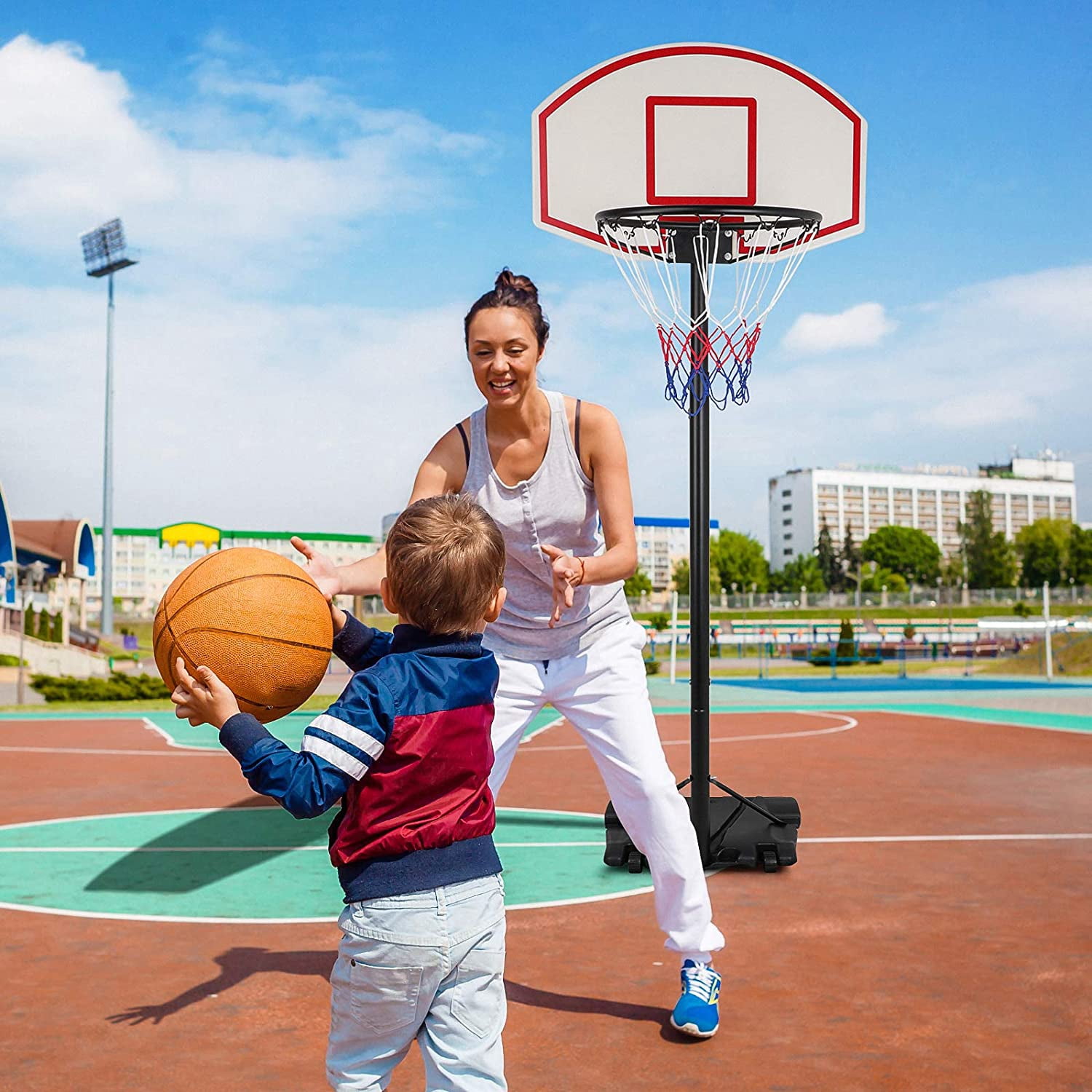 WLTER Portable Basketball Hoop Outdoor, Adjustable Basketball Goal 5.4-7Ft, Basket Ball Hoop for Kids, Youth, Driveway Backyard Hoop with PC Backboard