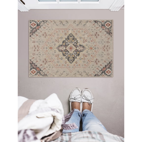 Contemporary Home Living 2' x 3' Medallion Rectangular Area Throw Rug - Cream and Navy Blue