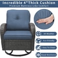 thumbnail image 3 of 3 Piece Patio Furniture Set, 2 Outdoor Swivel Rocking Chairs with Side Table, Thick Cushions Wicker Glider Chairs, All-Weather Gray Rattan Bistro Set for Porch, Deck, Pool (Blue), 3 of 10