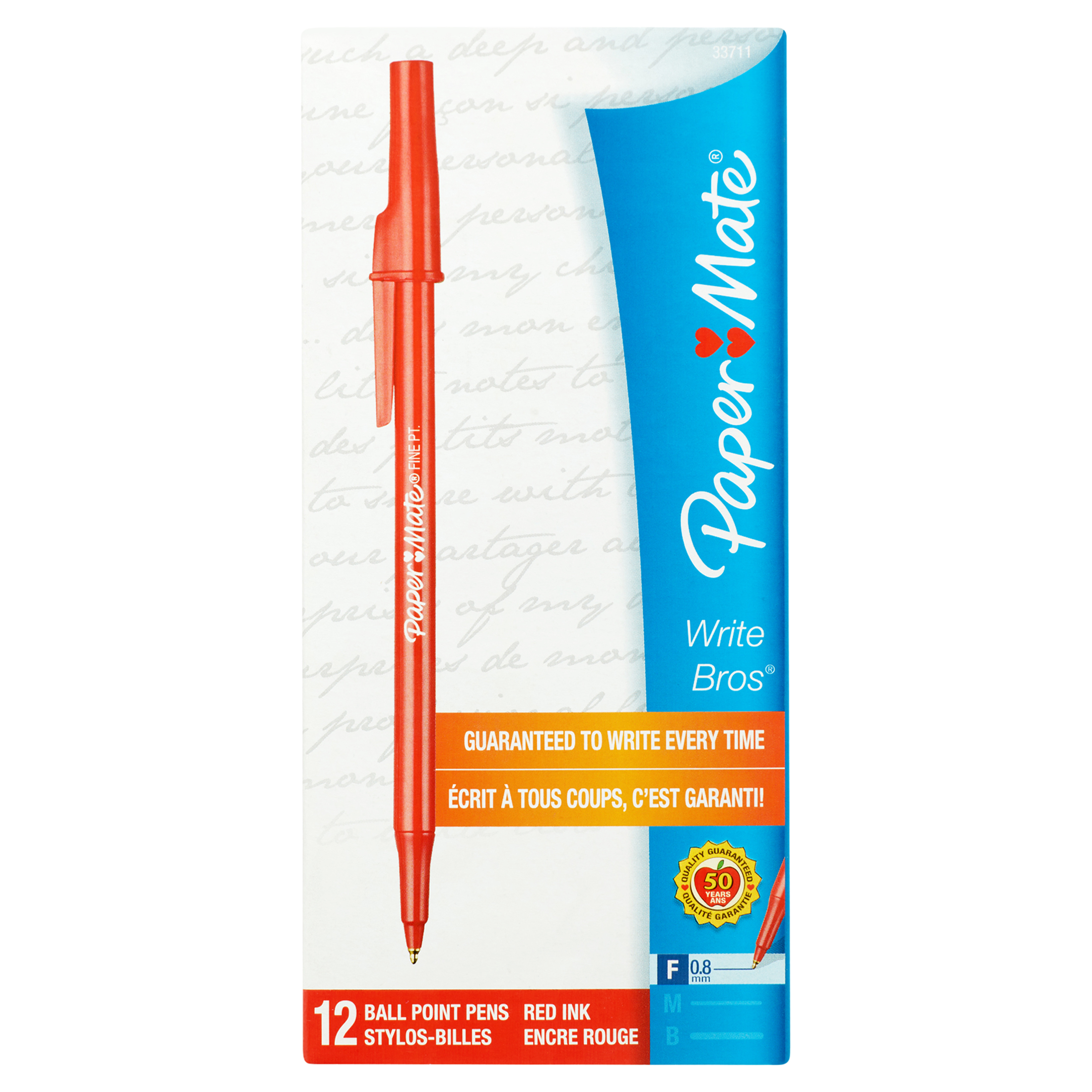 Paper Mate Write Bros Stick Ballpoint Pen, Red Ink, 0.8mm, Dozen - image 5 of 11