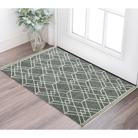 2' X 3' Gray And Ivory Wool Geometric Hand Hooked Area Rug
