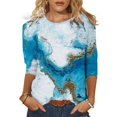 thumbnail image 2 of CHOK Chemises à Manches 3/4 pour Femmes, Col Rond Décontracté, Imprimé, Chandail d'Été Tendance, Blouses Douces et Confortables, Jaune S, 2 of 5