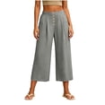 thumbnail image 6 of QIYAGBSA Women's Wide Leg Capri Pants Button Front Elastic Back Waist Side Pockets Summer Casual Wear (Gray, S), 6 of 7