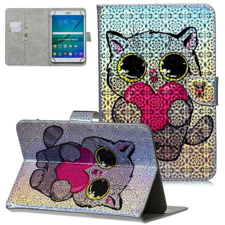 Cover Galaxy 3 Tablet Universal 7 inch Tablet Case, Allytech Colorful Painting Wallet Stand Case Cover, Fit All 6.5-7.5 inch Tablet (Galaxy Tab A 7.0/ Tab 3 Lite 7.0/ Tab E 7.0/ Tab J 7.0/ Fire 7 2015 2017), Heart Cat ()