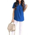 thumbnail image 4 of Women's V-neck T-shirt Short-sleeved Summer Top Casual Chiffon Solid Color Stitching, 4 of 5