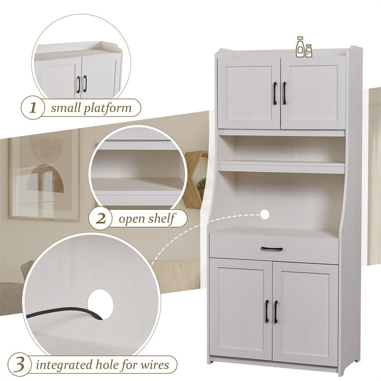 4-Door 71' Kitchen Buffet Pantry Storage Cabinet w/Hutch Adjustable Shelf White Latitude Run Color: White