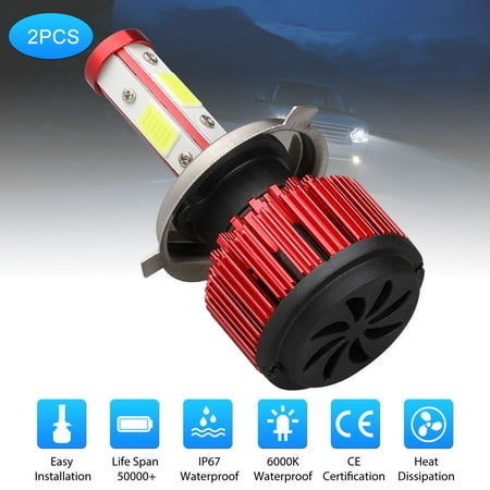 H4 LED Headlight Bulbs 6500K Xenon White High Beam/Low Beam/Fog Light 8000LM 4 Side COB Chips Super Bright 360 Degree Auto Headlamp All-in-One Conversion Kit Plug & (Best Plug And Play Performance Chips)
