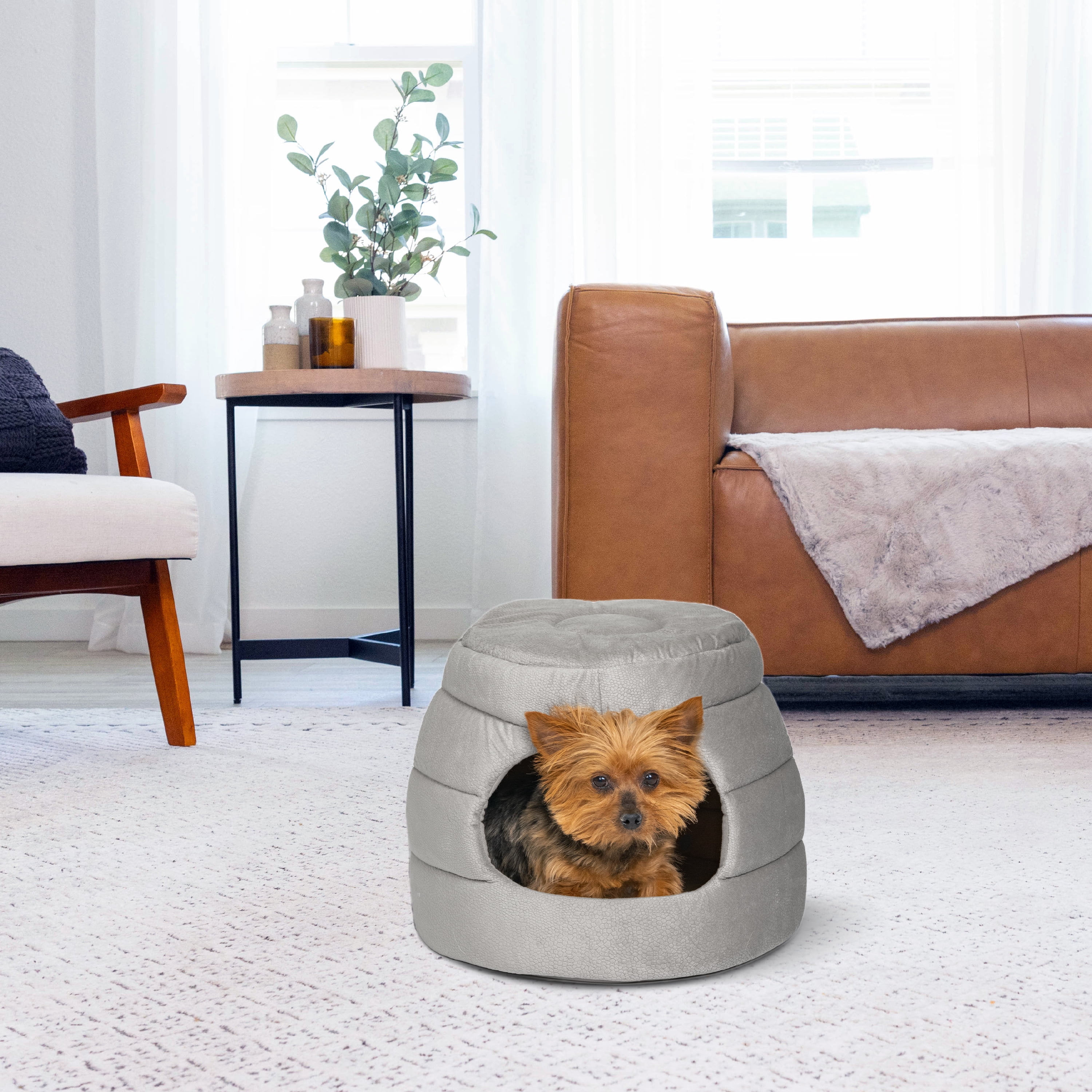 Best Friends by Sheri 2 in 1 Honeycomb Convertible Cat and Dog Cave Bed for Small Pets, Ilan Microfiber, Gray, Standard