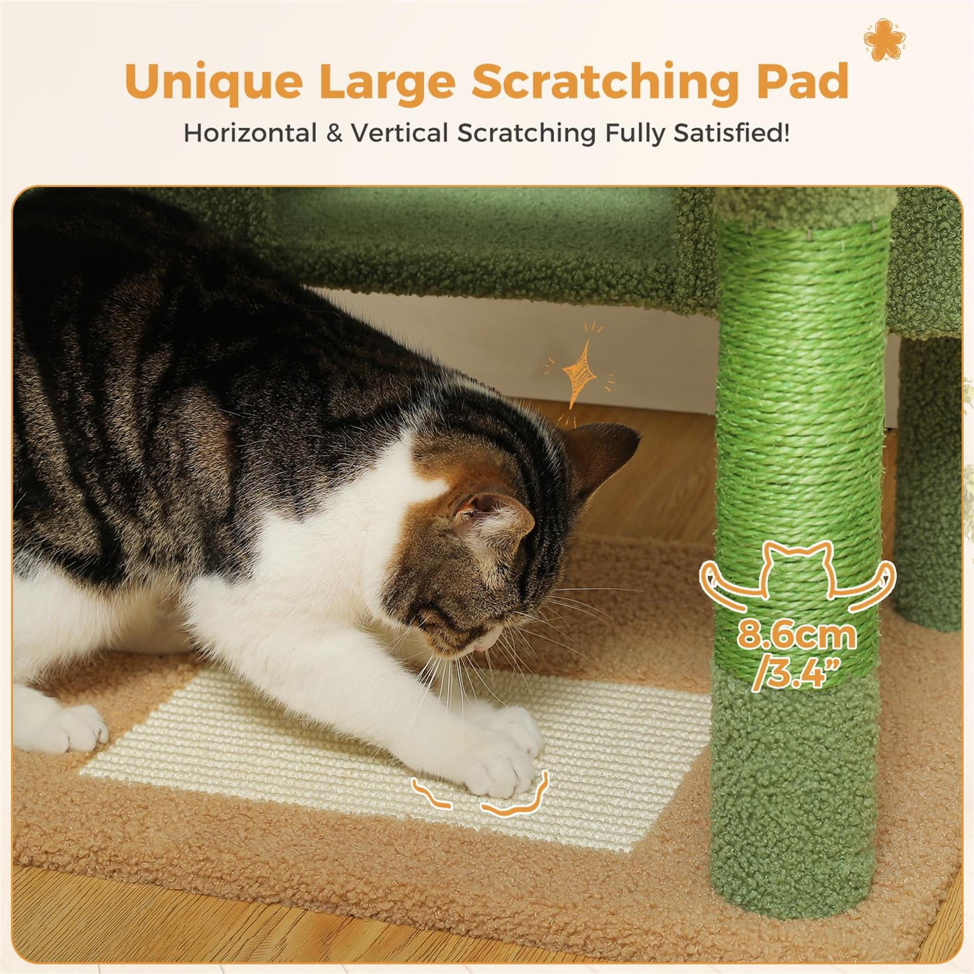 Kadyn 72" Large Cat Tree Tower with Sisal Scratching Post, Indoor Cat Condo for Big Cat Maine Coon, Green