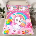 thumbnail image 2 of Manfei Kawaii Rabbit Twin Sheet Sets,Colorful Dinosaur Egg Twin Fitted Sheet,Rinbow Candy Flat Sheet For Girl Kids,Super Cozy Room Decor,3pcs, 2 of 7