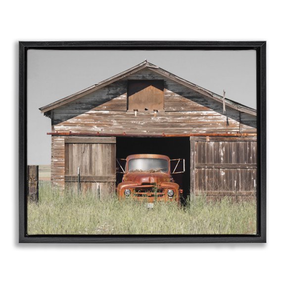 Stupell Industries Traditional Vintage Pickup Truck Weathered Country Barn Farmland Black Floating Frame Canvas Art, 21 x 17, by Danita Delimont