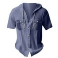 thumbnail image 1 of Camisas de Manga Larga de los Hombres con Capucha Cardigan de Color Sólido Suelto Top de Lino, Casual Deportes Camisa de Playa con Botones, 1 of 1