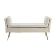 thumbnail image 3 of Upholstered Bench, Velvet Entryway Accent Bench with Padded Cushions and Armrest, Footrest Stool Gold Metal Legs for End of Bed Living Room, White, 17.72'' x 52.17'' x 25.98'', 3 of 7