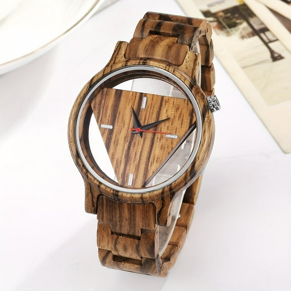 [All-wood Hollow Strap Watch] Men's Natural Wood Watch All-wood Hollow Strap Watch Men's Quartz Watch Real Wood Men's Clock Men's Reloj,Dark Brown
