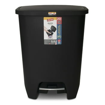 GLAD 20 Gallon T Can, Plastic Step On Kitchen T Can, Black