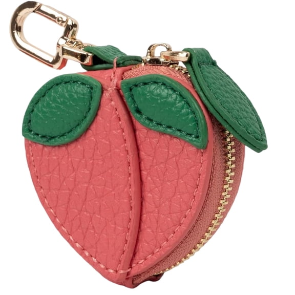 Cute Fruit Coin Purse Bag Charm,Mini Leather Coin Change Purse & Pouch Holder Keychain Charm for Handbag Tote Wallet Airtag Accessories,Fruit Bag Charms for Girl Women Peach
